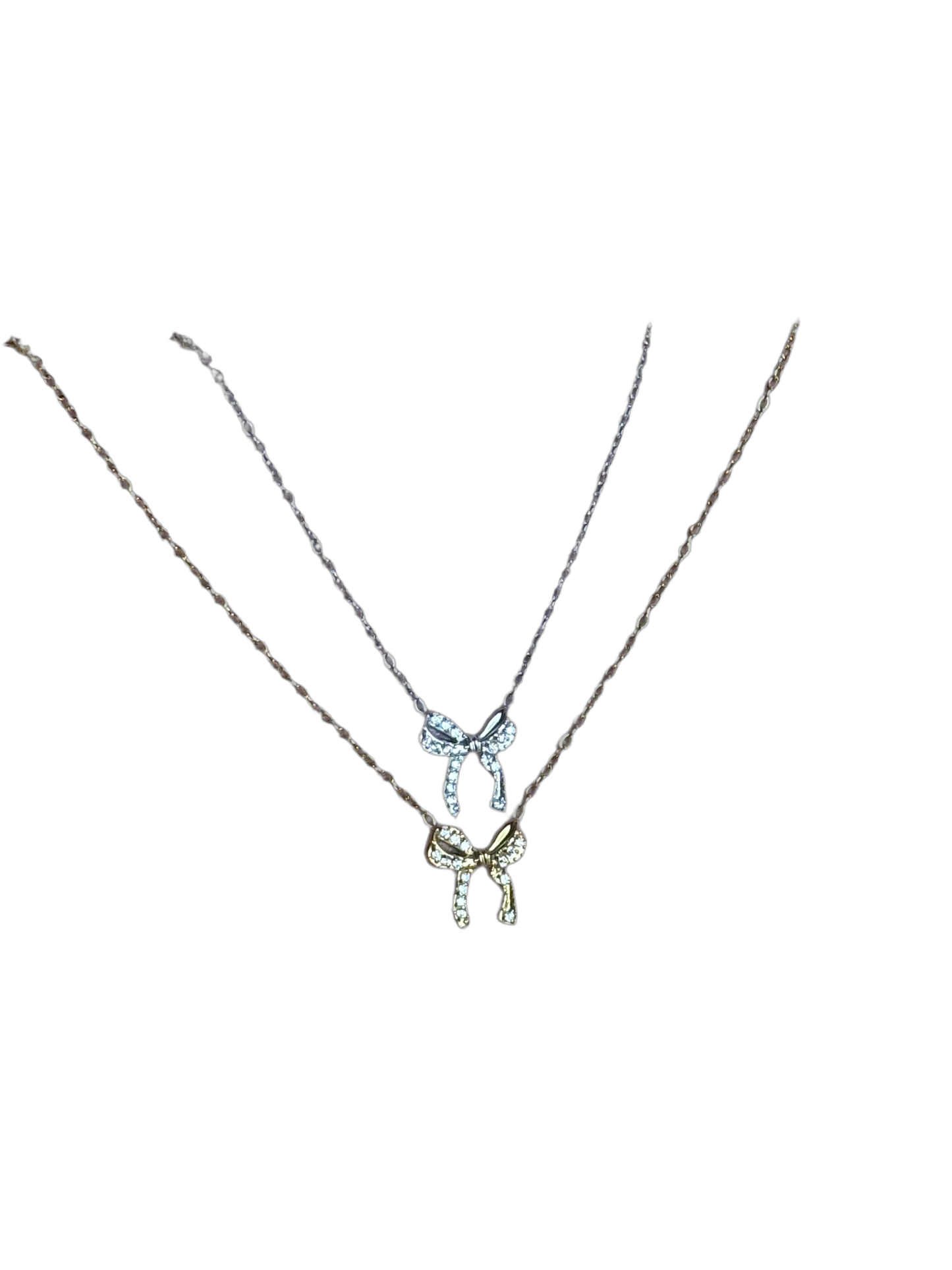 Dainty stone bow necklace ( stainless steel )