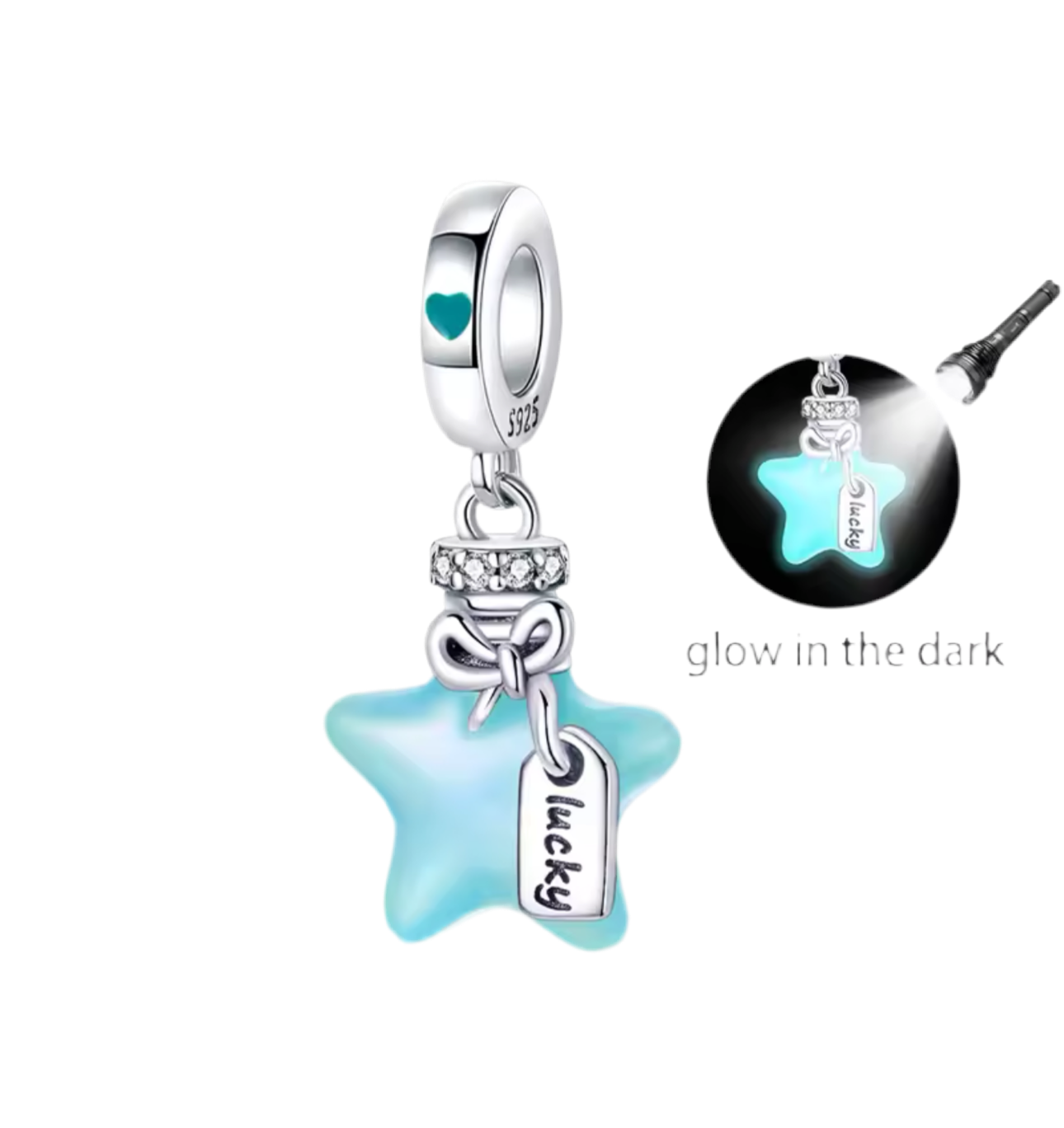 Lucky star charm ( glow in dark sterling silver )