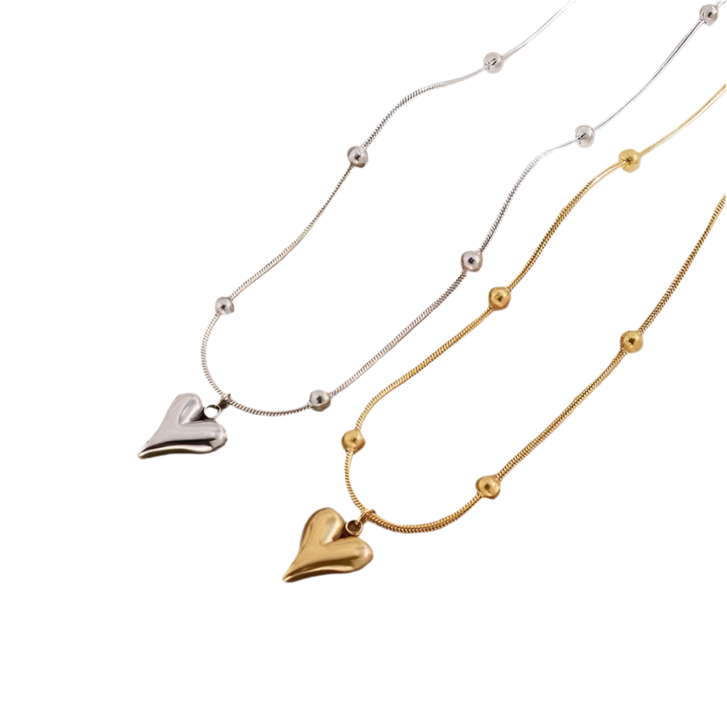 Bead Heart drop pedant necklace ( stainless steel )