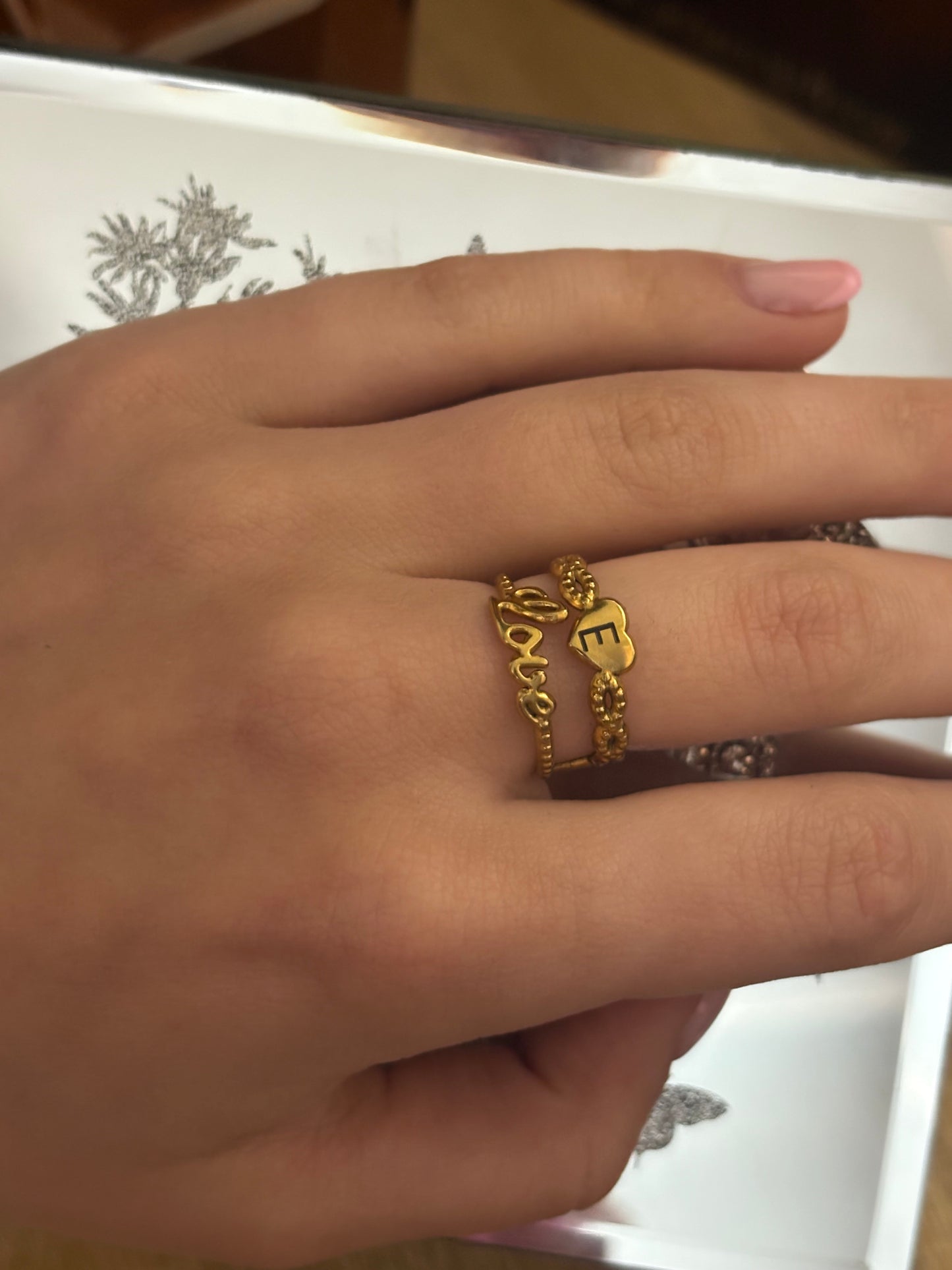 Engrave-able Love intwine double ring ( stainless steel adjustable)
