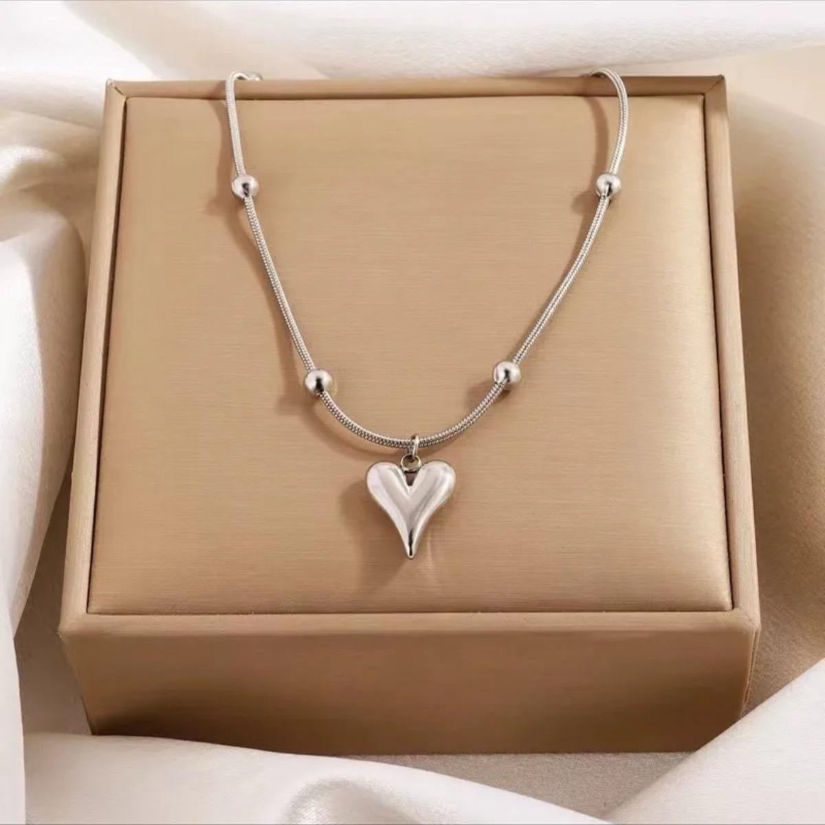 Bead Heart drop pedant necklace ( stainless steel )