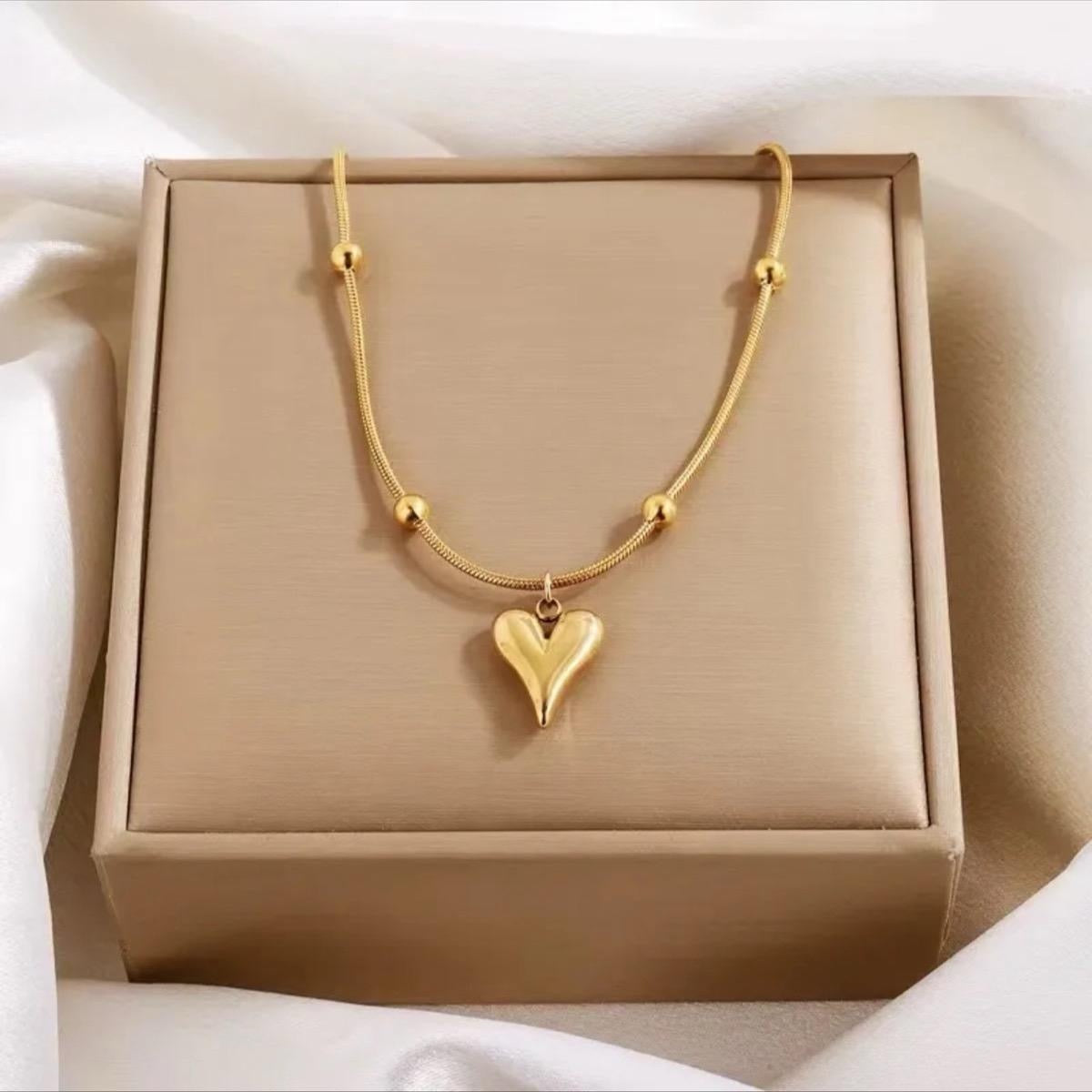 Bead Heart drop pedant necklace ( stainless steel )