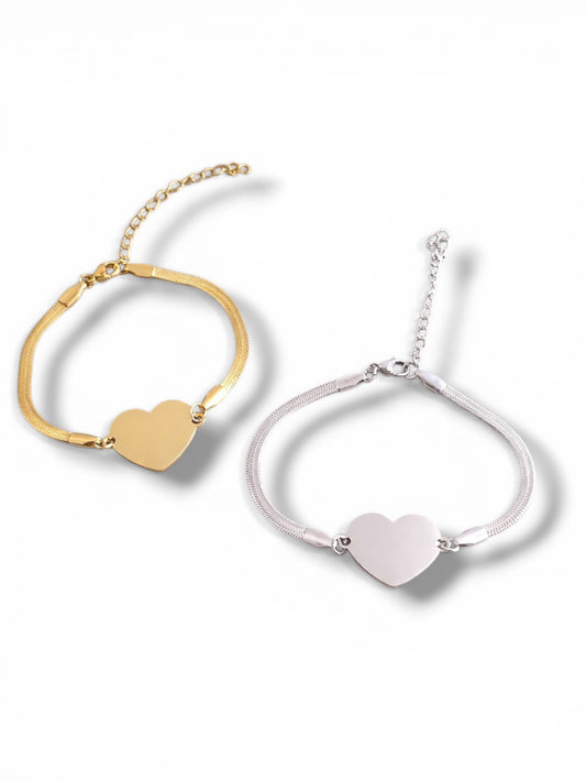 Engrave able - heart snake chain bracelet ( stainless steel )