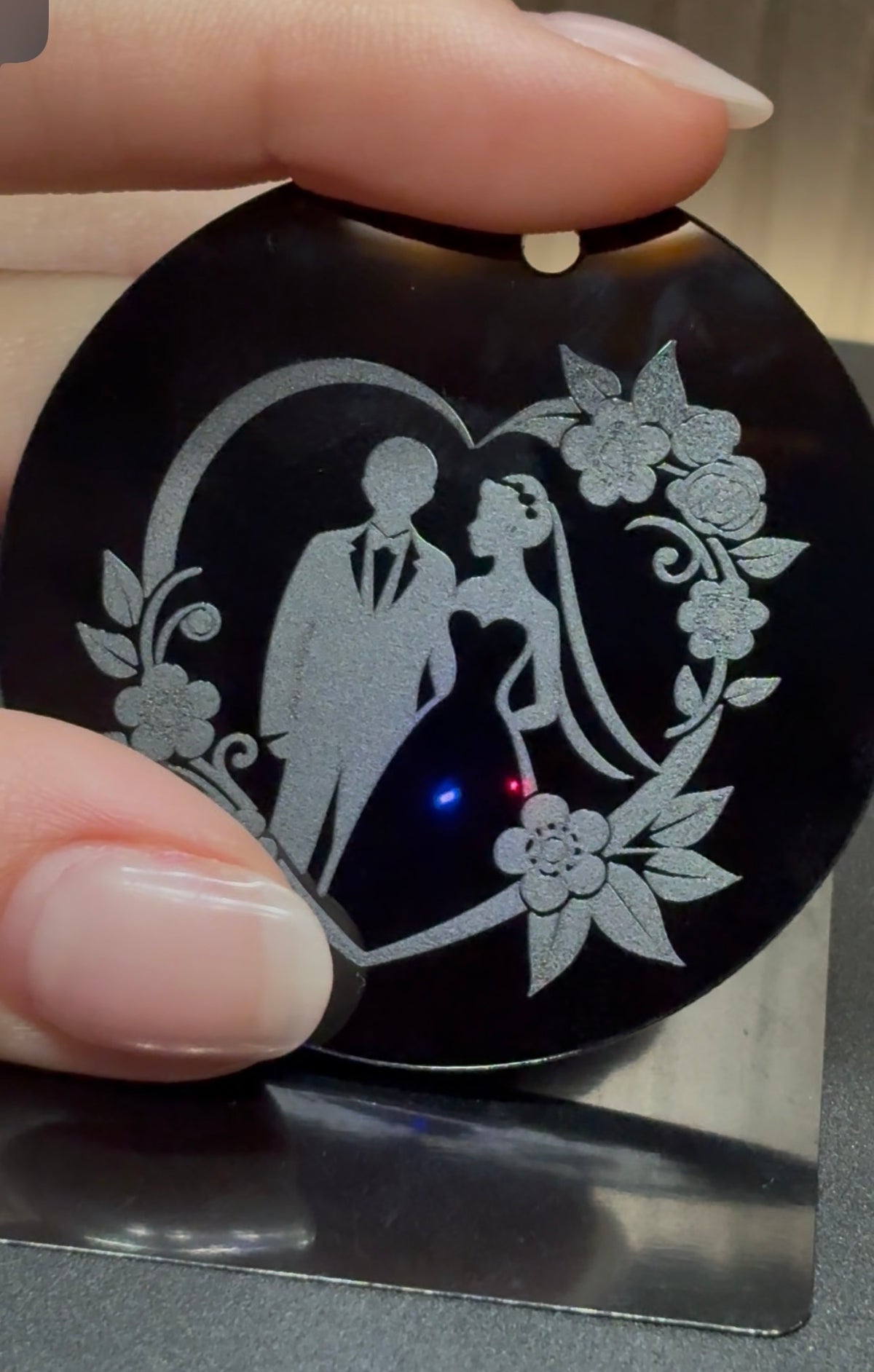 Engrave-able Small/medium acrylic pendant with white ribbon
