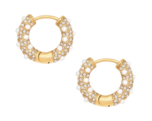 Honey Pearl - huggie (small hoop stainless steel )