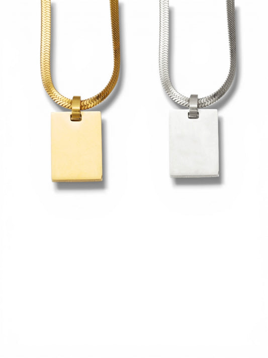 Engrave-able rectangle snake chain medium pendant (stainless steel)