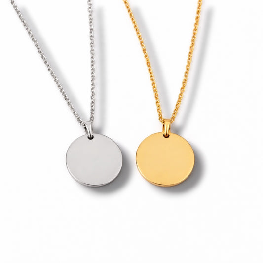 Engrave-able - large/medium  circle pendant necklace (stainless steel)