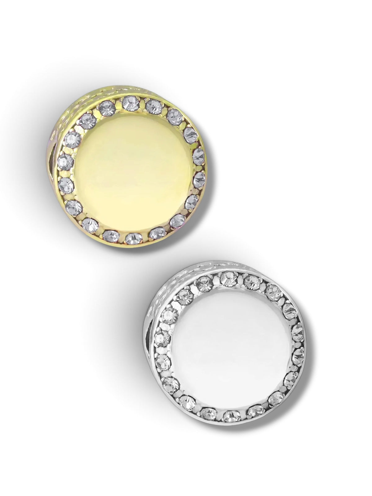 Engrave-able - Circle stone charm added heart indprints  ( stainless steel )