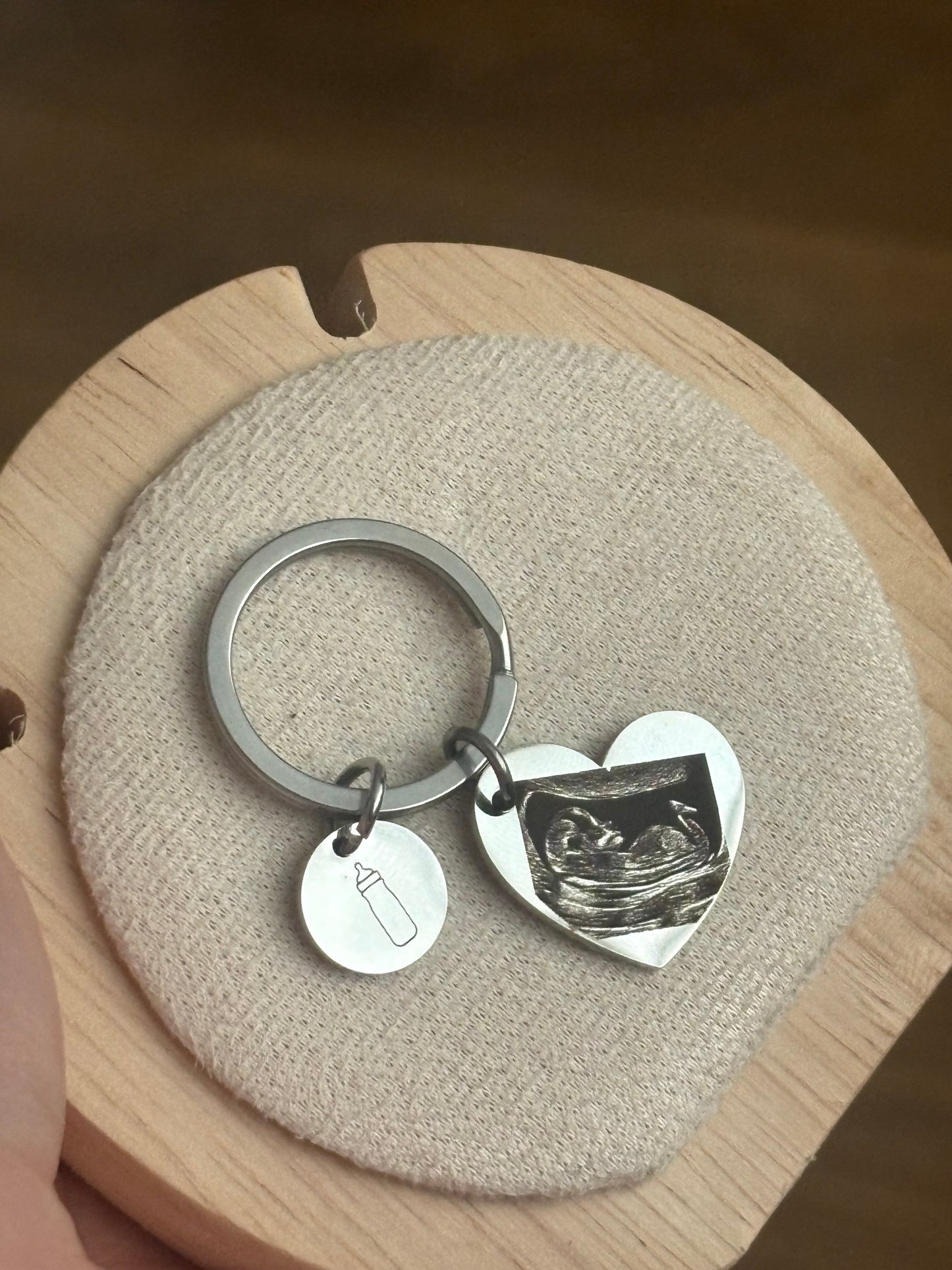 Engrave-able medium Heart mini circle key ring (stainless steel)