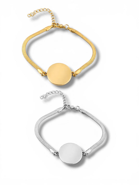 Engrave-able Circle pendant bracelet (stainless steel)
