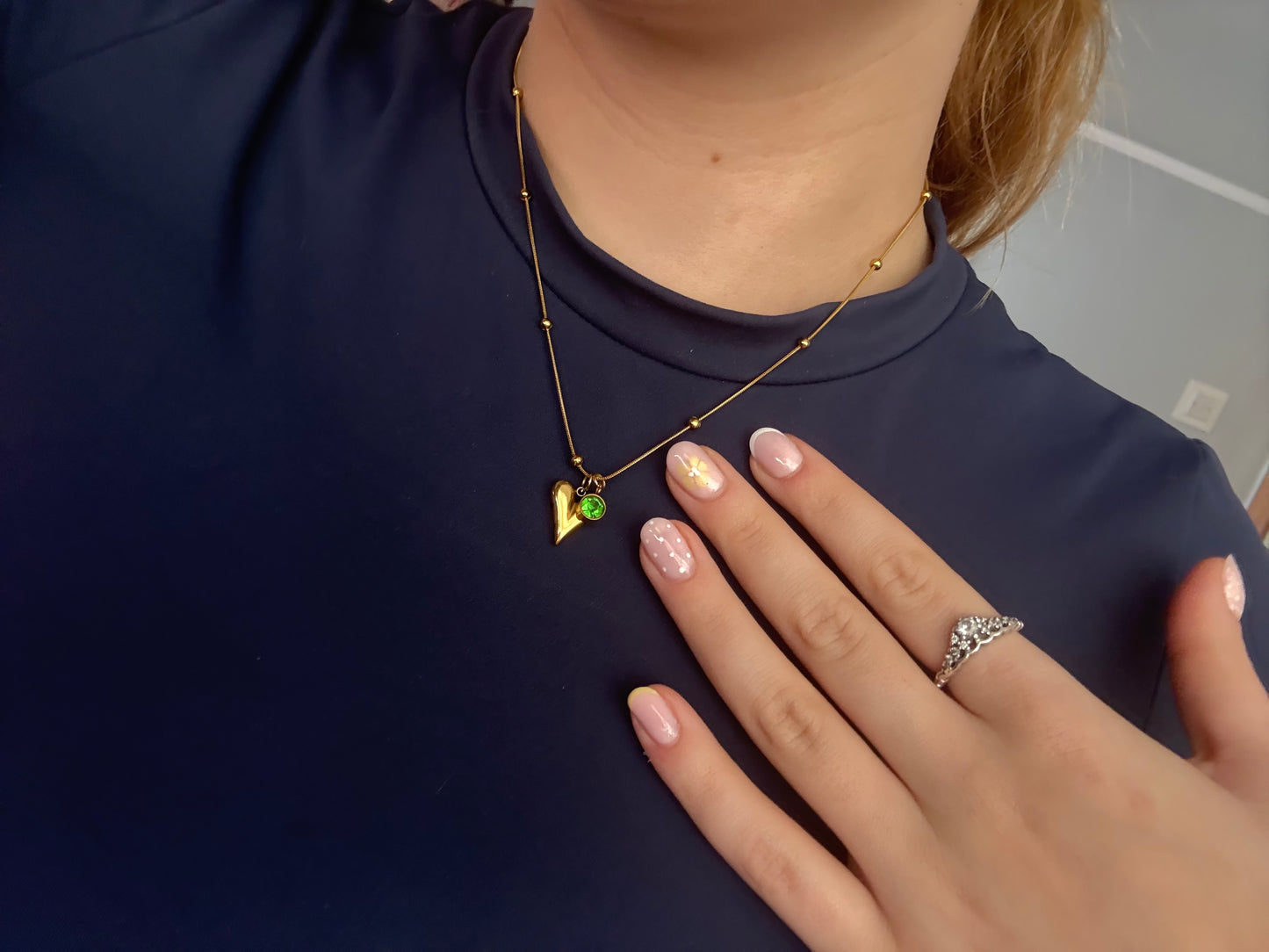 Bead Heart drop pedant necklace ( stainless steel )