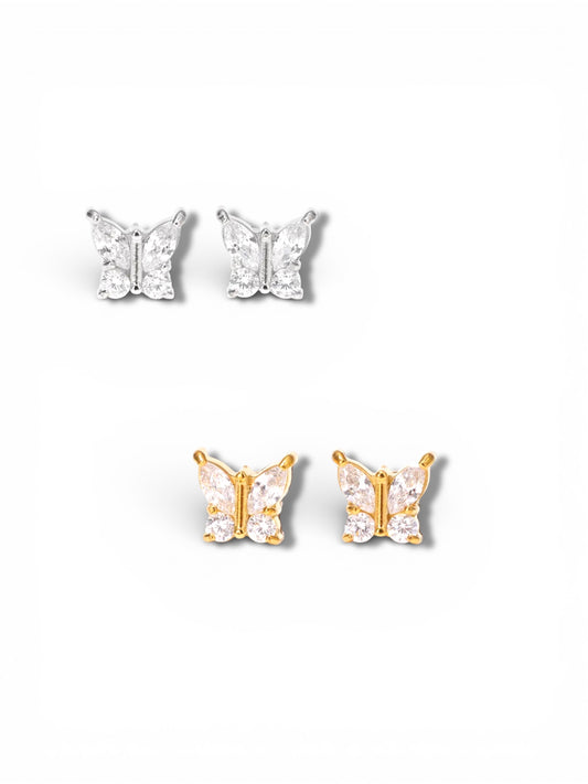 Bling butterfly stud earring  ( stainless steel )