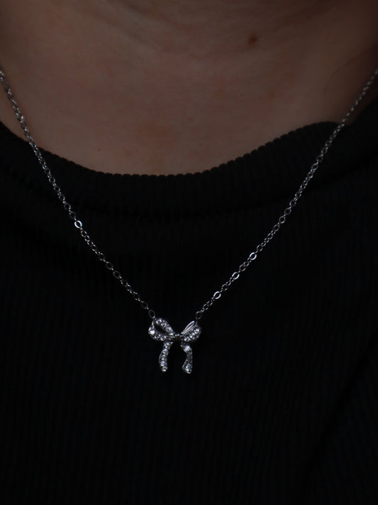 Dainty stone bow necklace ( stainless steel )