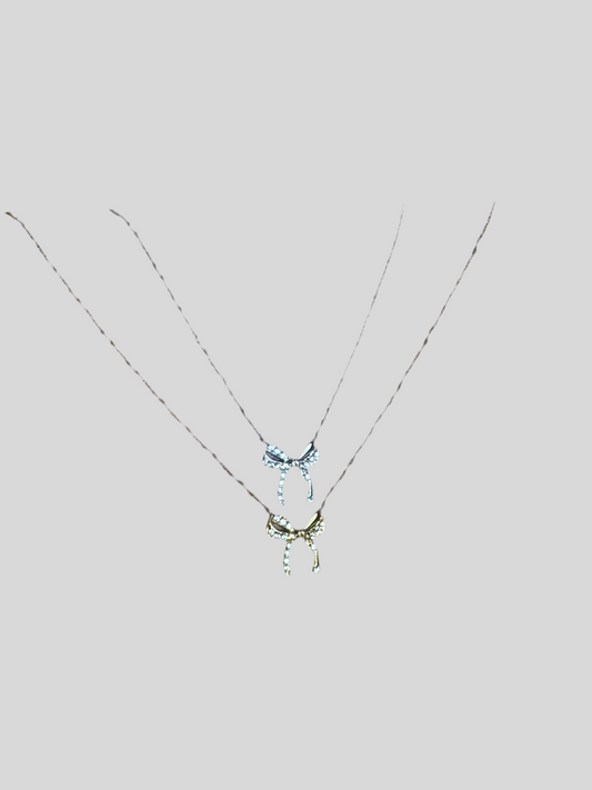 Dainty stone bow necklace ( stainless steel )