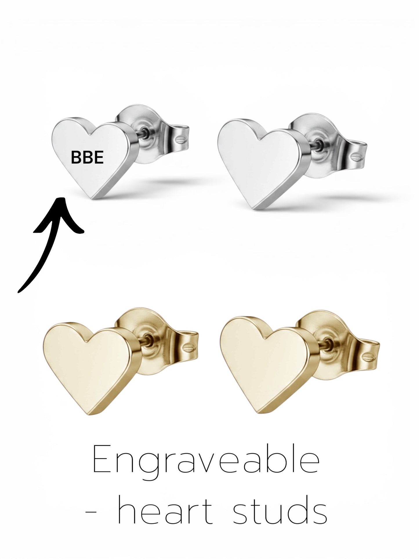 Pre order - Engrave-able heart stud earrings