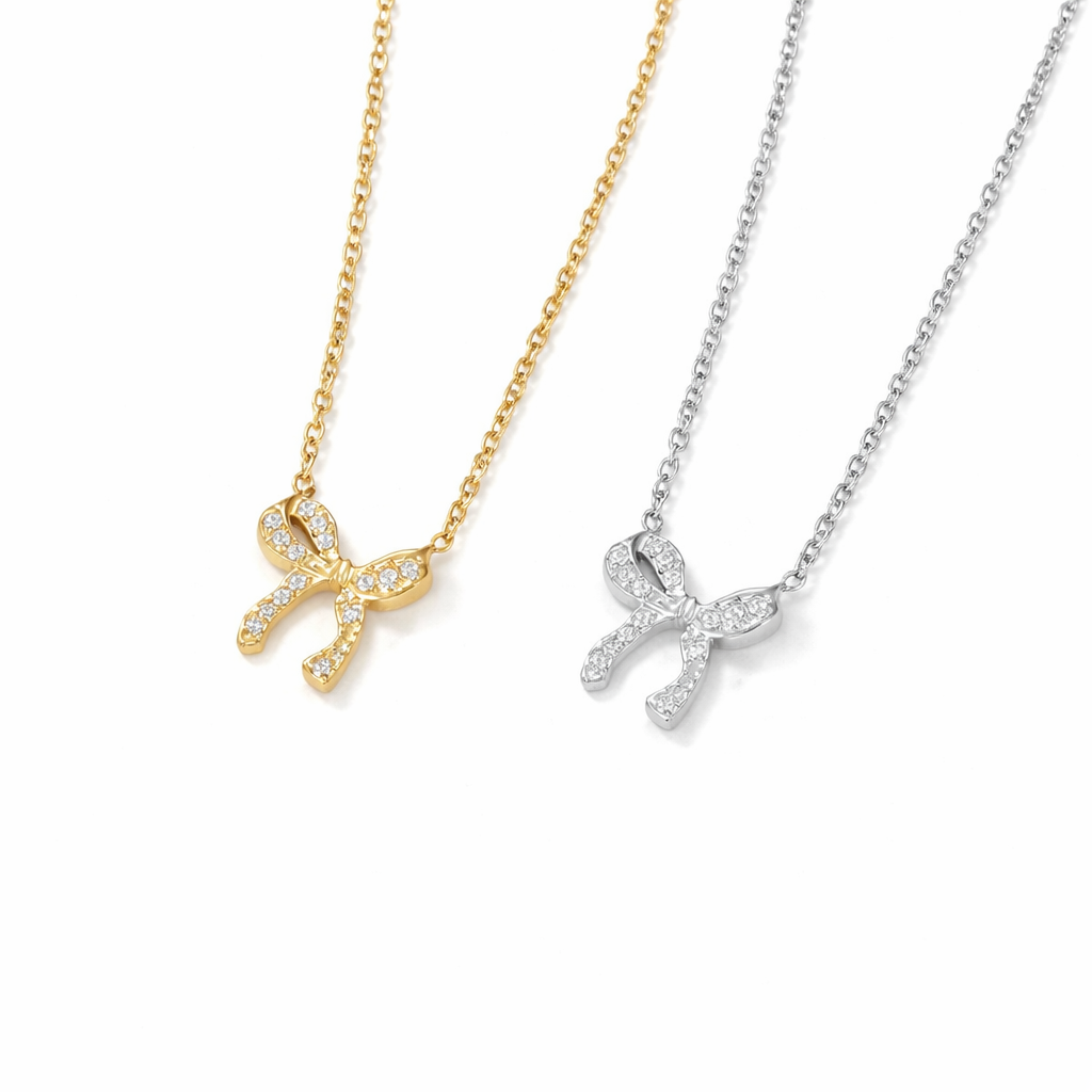 Stone Dainty stone bow necklace ( stainless steel )
