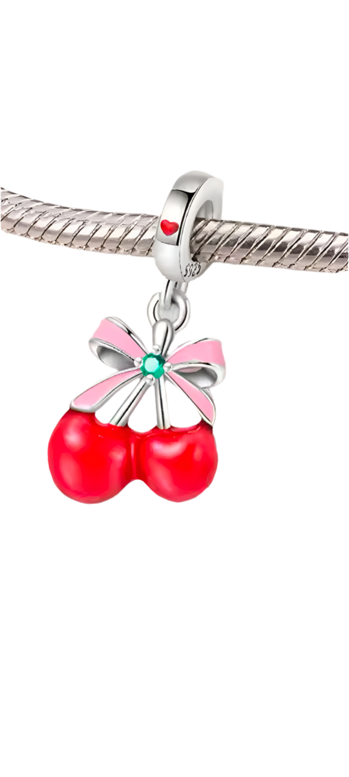 Sweet cherry charm ( sterling silver )