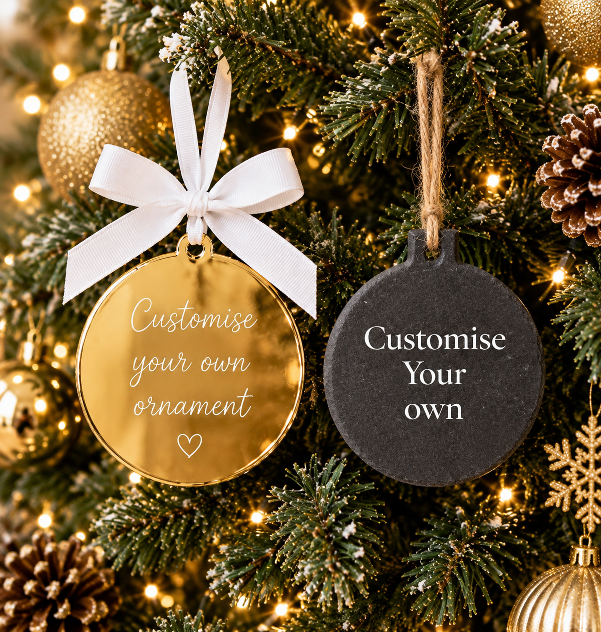Customise slate & acrylic bauble bundle x2