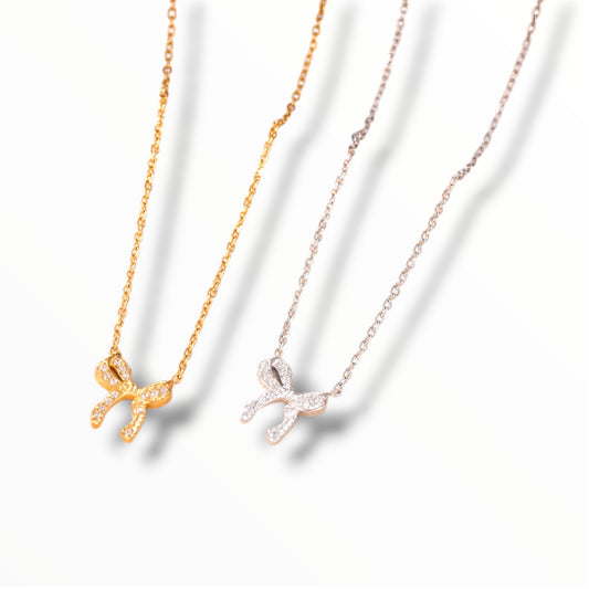 Dainty stone bow necklace ( stainless steel )