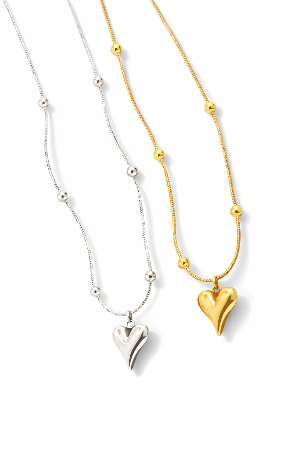 Bead Heart drop pedant necklace ( stainless steel )