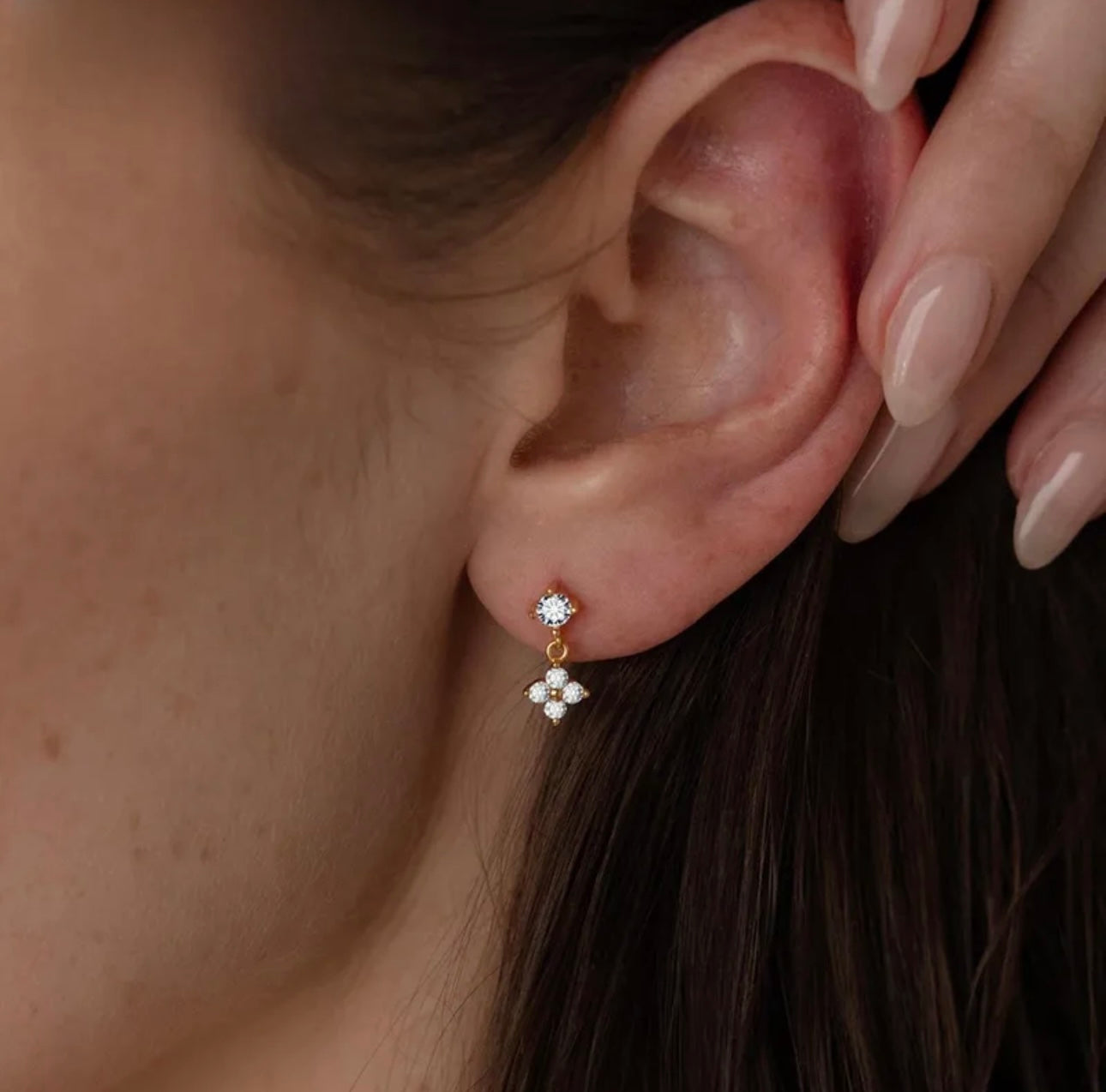 Dainty lucky drop stud earring ( stainless steel )