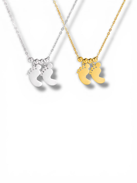 Pre order - Engrave-able baby feet necklace